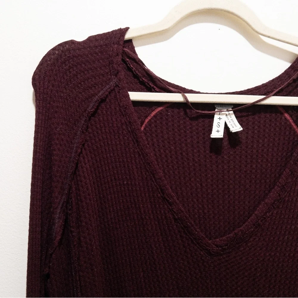 Free People We the Free Laguna Burgundy Thermal Long Sleeve Top - Picture 5 of 7